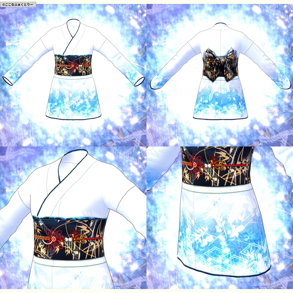 ※VRoidstudioベータ版で作成しています【VRoid用】ミニ丈着物~凍雪~6色セット