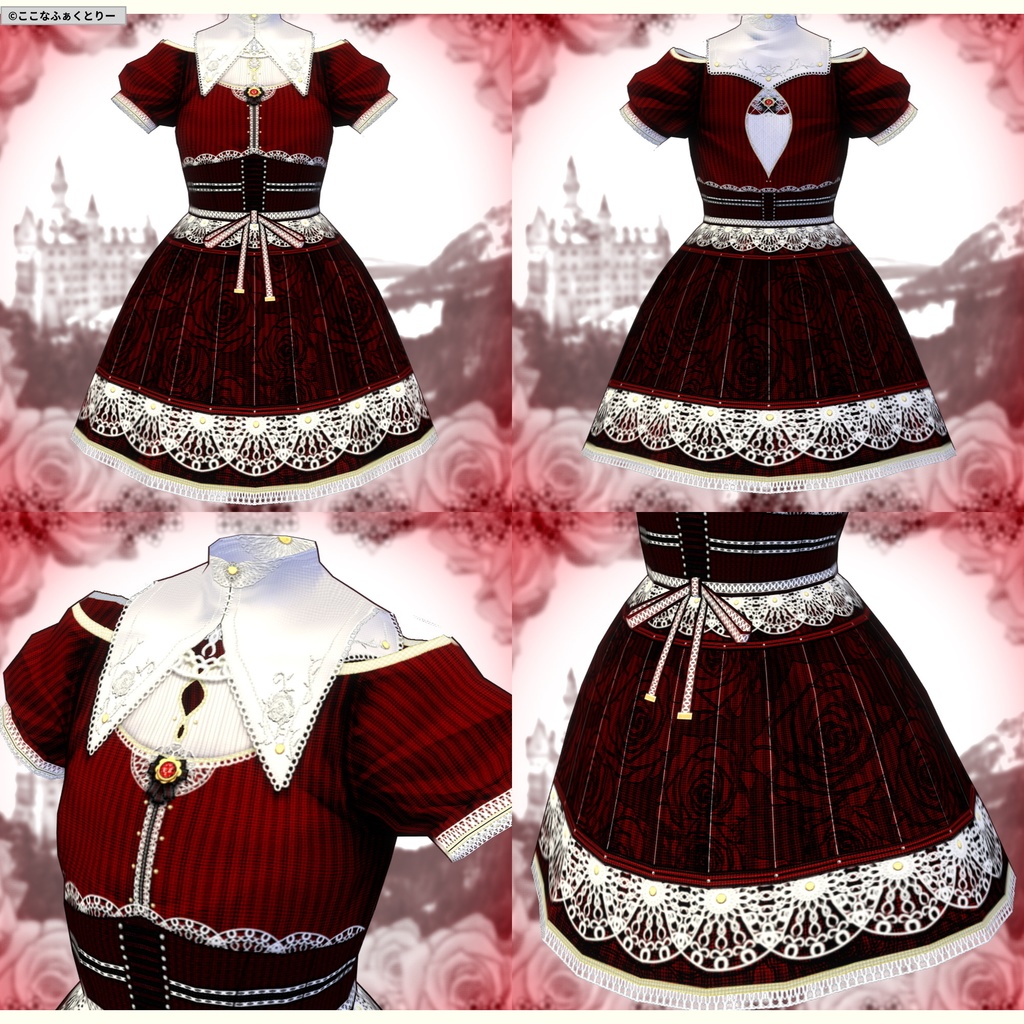 ※VRoidstudioベータ版で作成しています【VRoid用】クラシカルローズワンピース_アルビナスタイル4色セット
