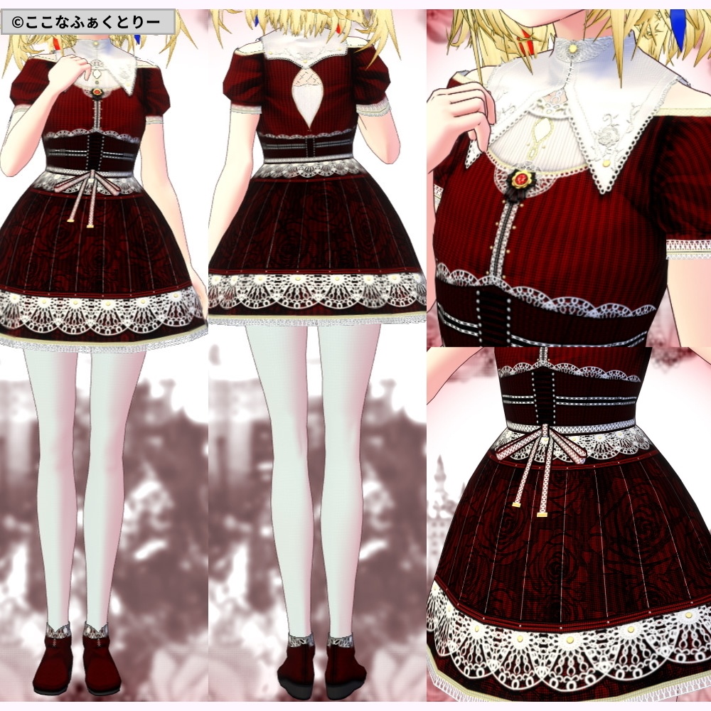 ※VRoidstudioベータ版で作成しています【VRoid用】クラシカルローズワンピース_アルビナスタイル4色セット
