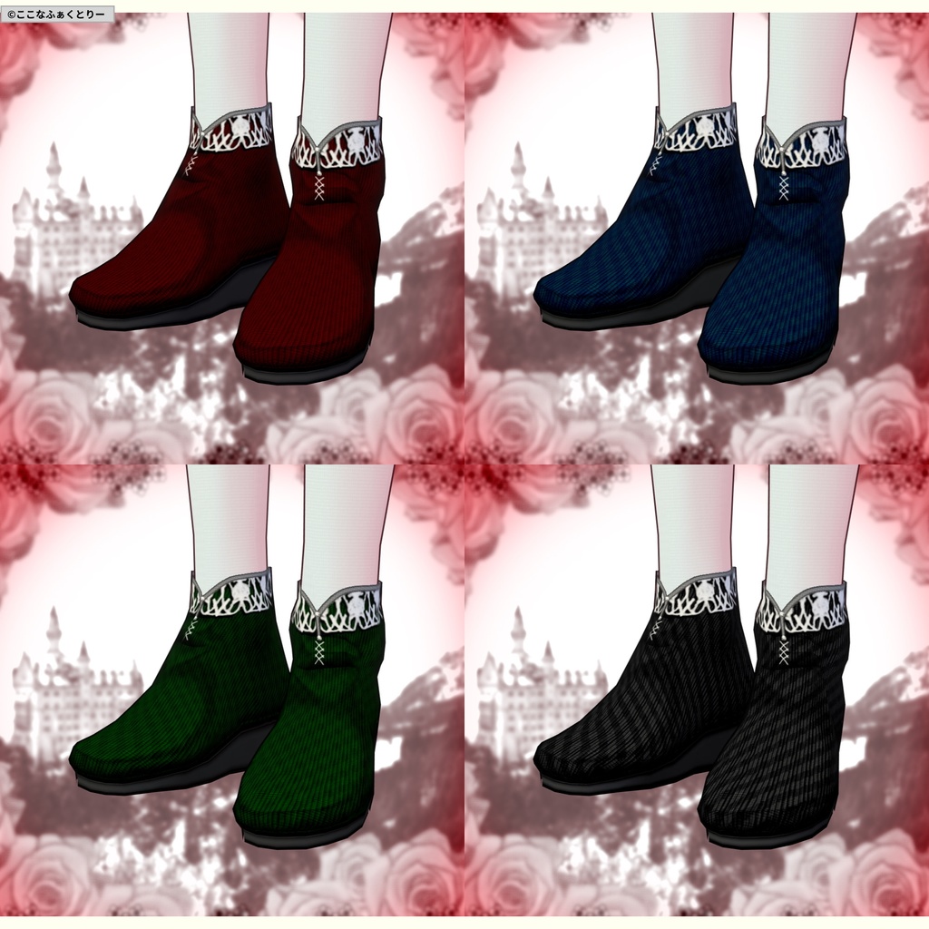 ※VRoidstudioベータ版で作成しています【VRoid用】クラシカルローズワンピース_アルビナスタイル4色セット