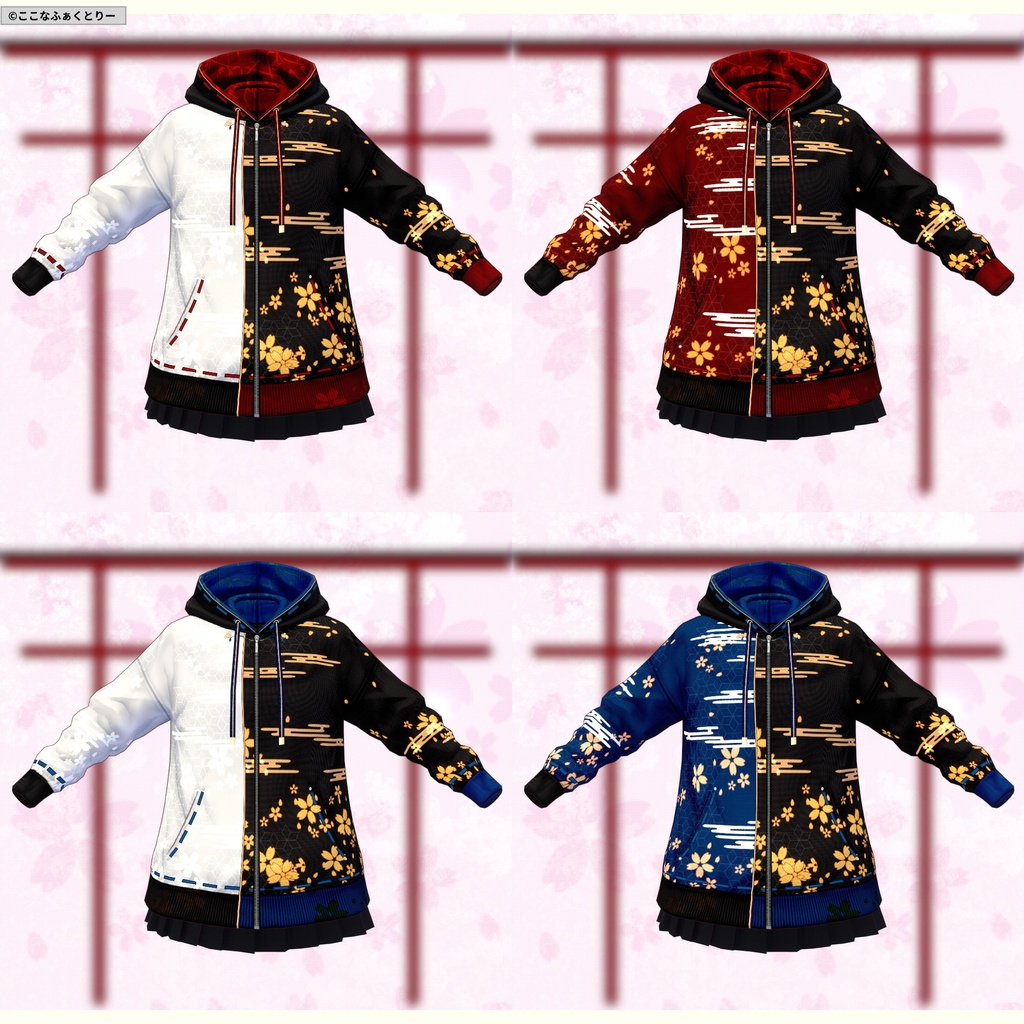 ※VRoidstudioベータ版で作成しています【VRoid用】桜パーカー5色セット(修正v2)