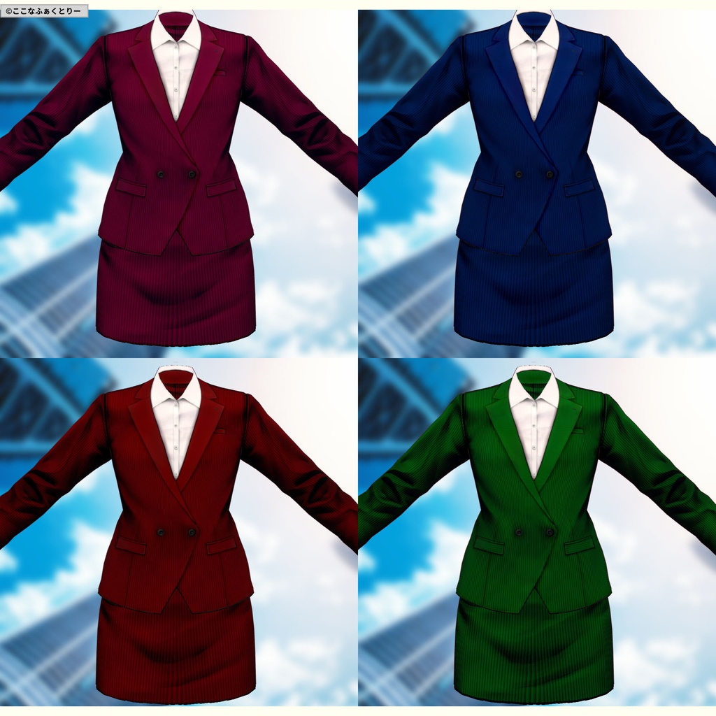 ※VRoidstudioベータ版で作成しています【VRoid用】レディーススーツ5色セット