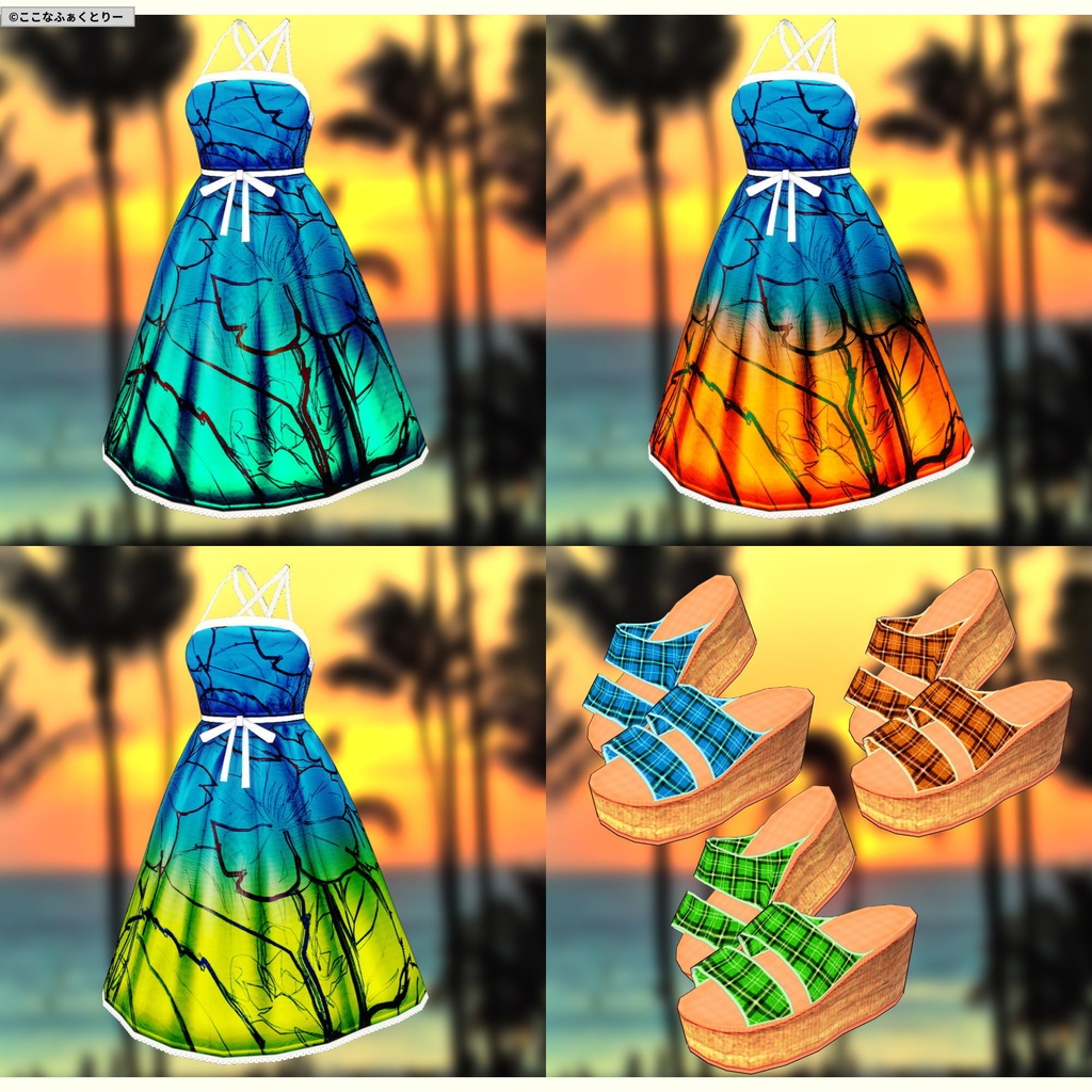 ※VRoidstudioベータ版で作成しています【VRoid用】サマーワンピース3色セット