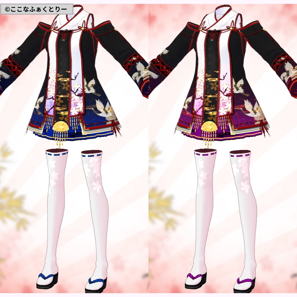 ※VRoidstudioベータ版で作成しています【VRoid用】巫女風コスチュームVer2メイン4色+6色セット