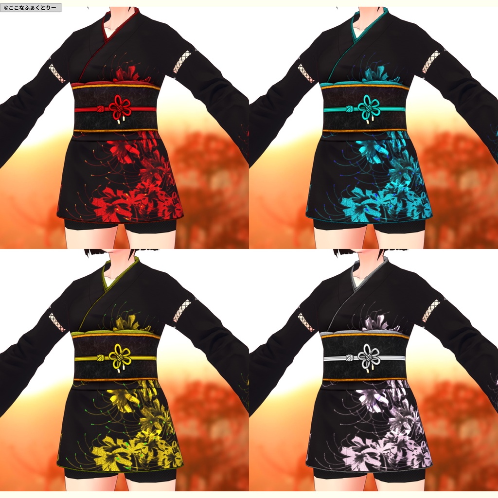 ※VRoidstudioベータ版で作成しています【VRoid用】ミニ丈着物_彼岸花_4色セット