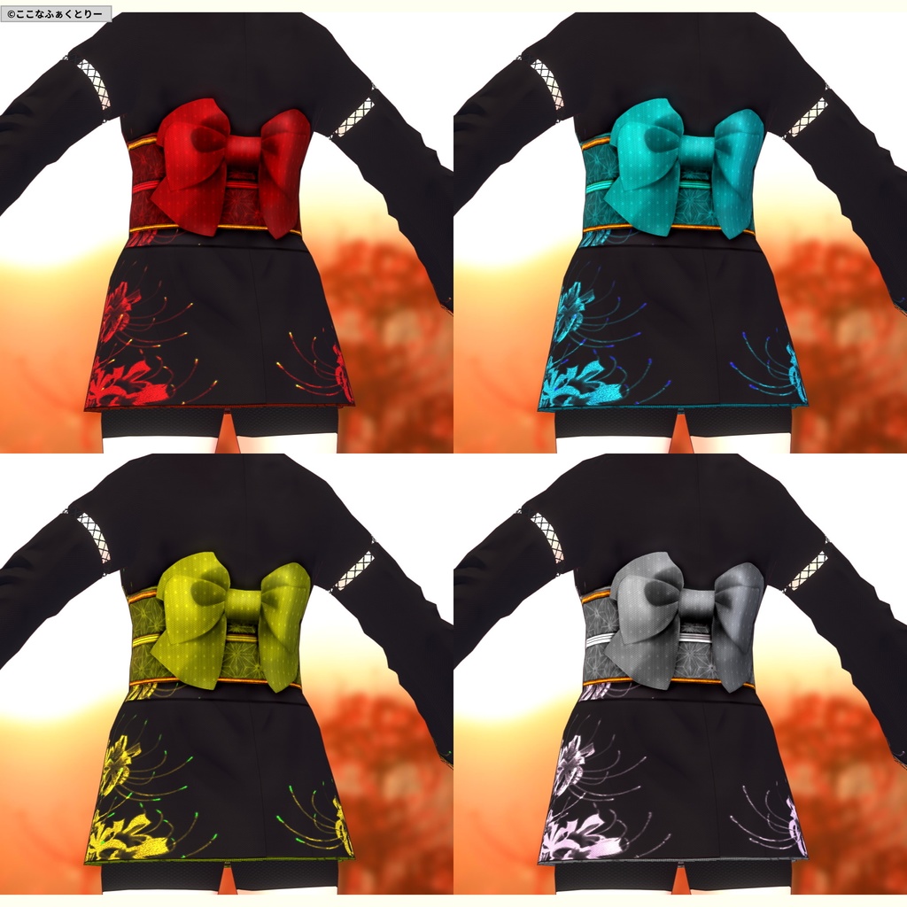 ※VRoidstudioベータ版で作成しています【VRoid用】ミニ丈着物_彼岸花_4色セット