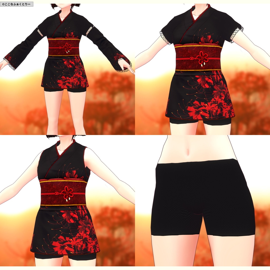 ※VRoidstudioベータ版で作成しています【VRoid用】ミニ丈着物_彼岸花_4色セット