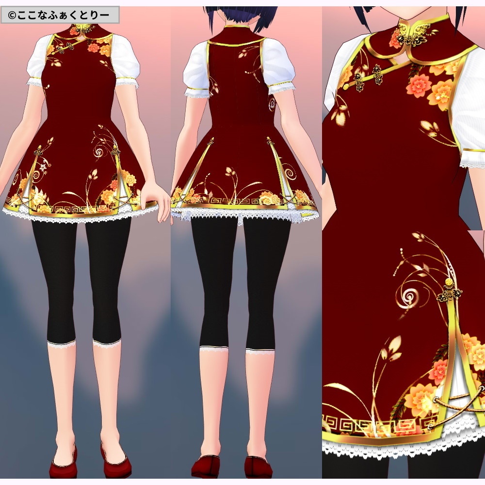 ※VRoidstudioベータ版で作成しています【VRoid用】中華風ワンピース6色セット