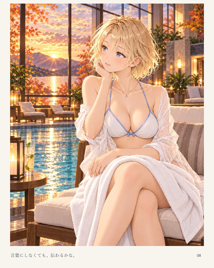 水面に灯る — ゆいと過ごす、秋のリゾート【AIイラスト写真集/PDF】