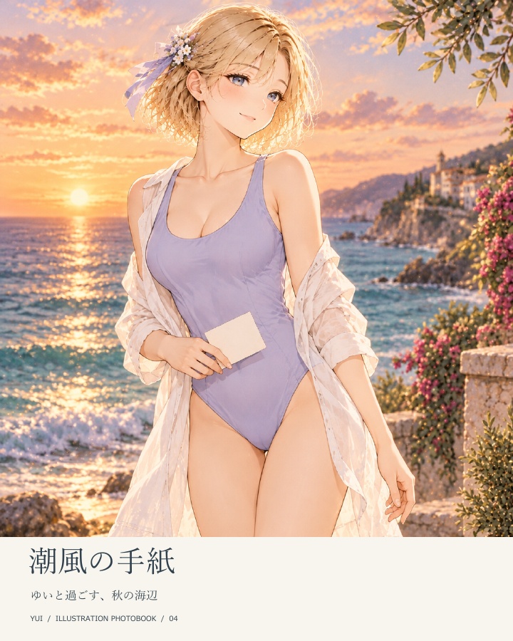 潮風の手紙 — ゆいと過ごす、秋の海辺【AIイラスト写真集／PDF】