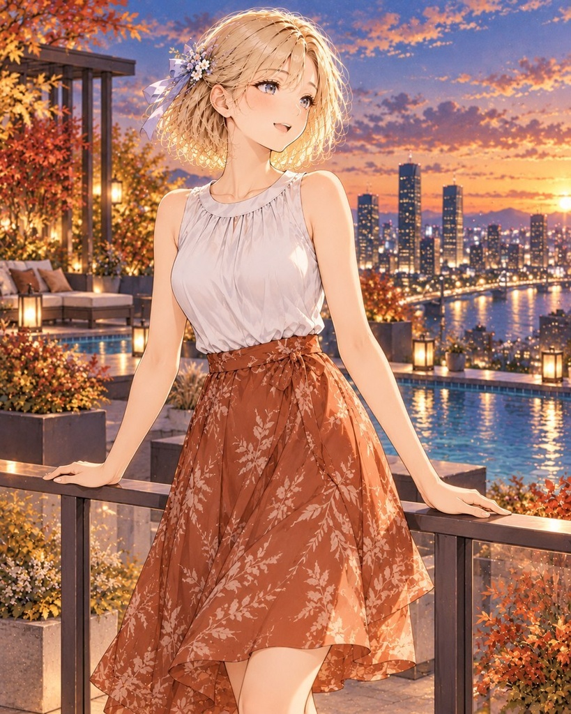 星を待つ屋上 — ゆいと過ごす、街の休日【AIイラスト写真集/PDF】