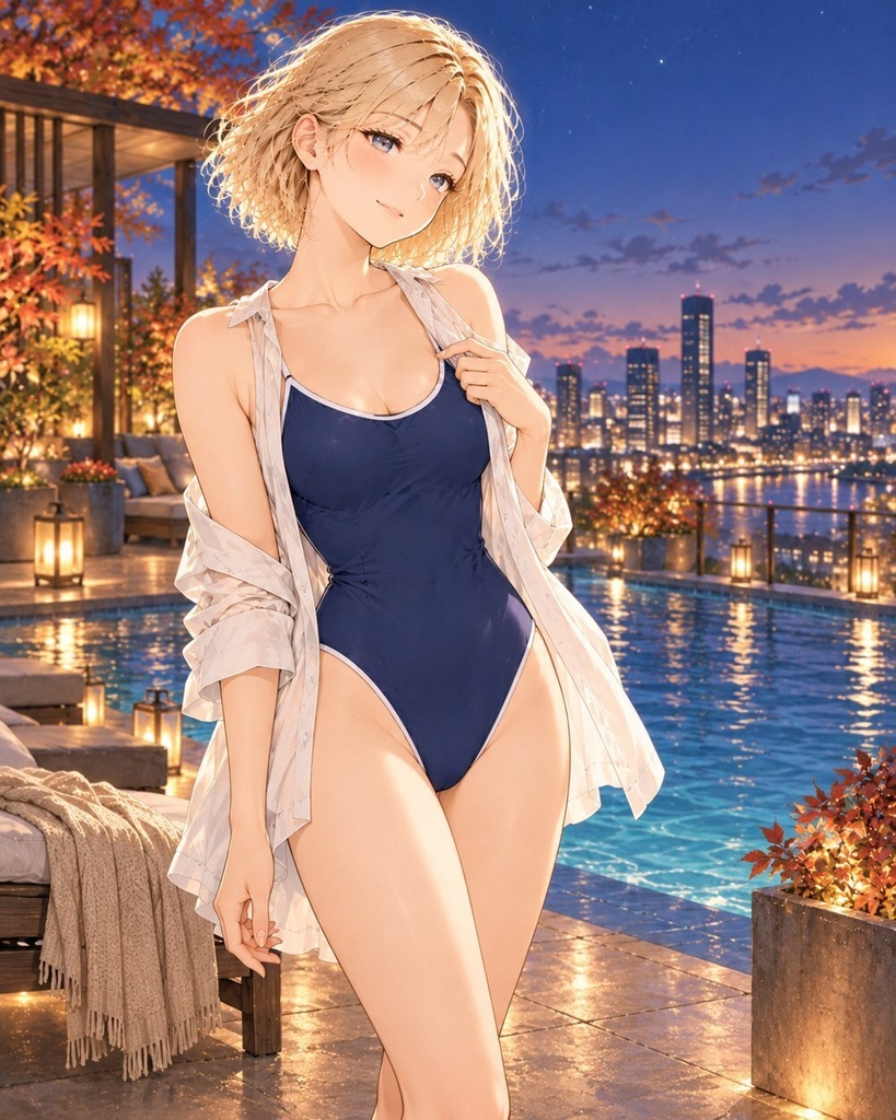 星を待つ屋上 — ゆいと過ごす、街の休日【AIイラスト写真集／PDF】