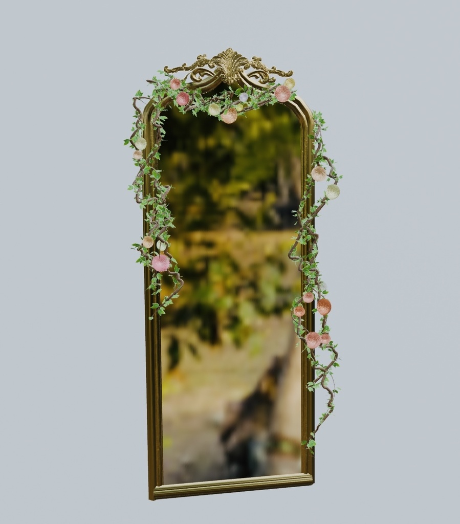 【Ivy Mirror】蔦と花の装飾クラシックミラー - Blenderアセット