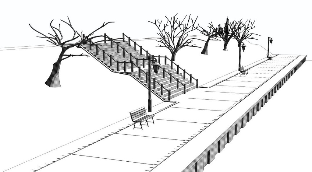 【3D素材】川沿い遊歩道