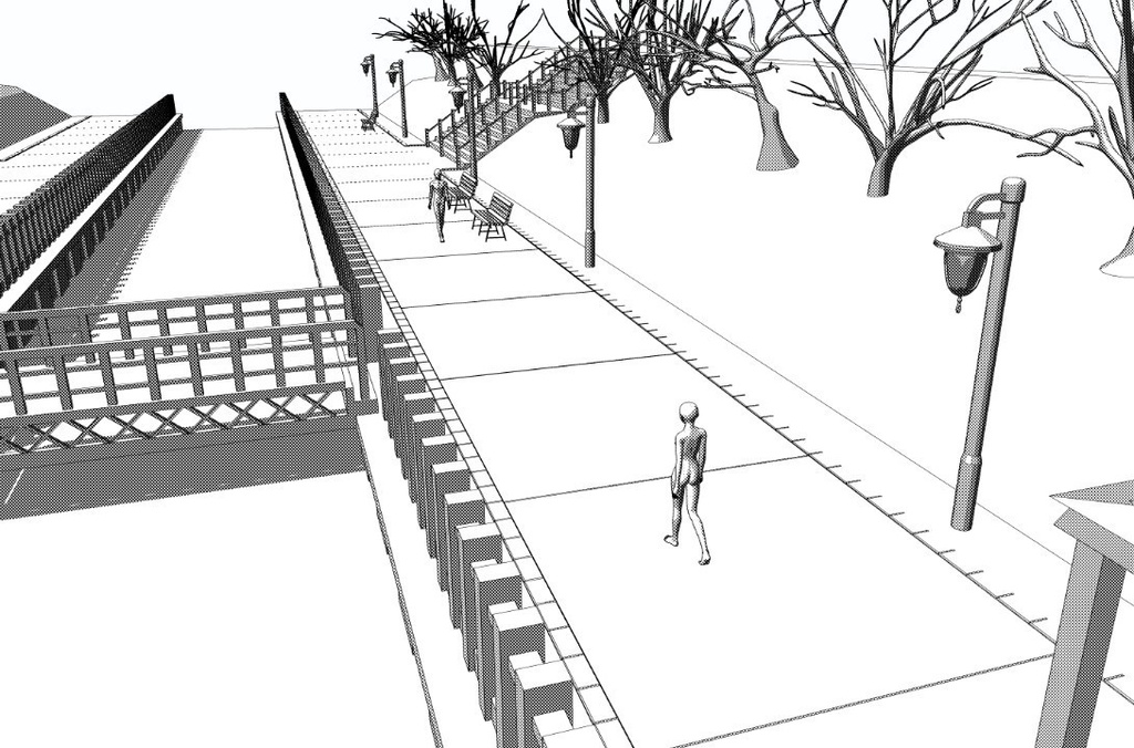 【3D素材】川沿い遊歩道