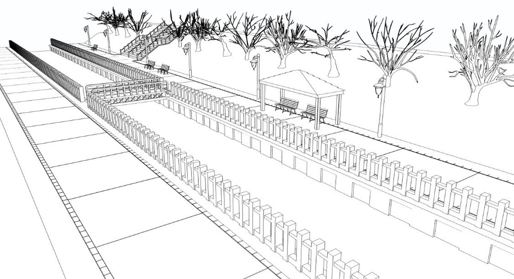 【3D素材】川沿い遊歩道