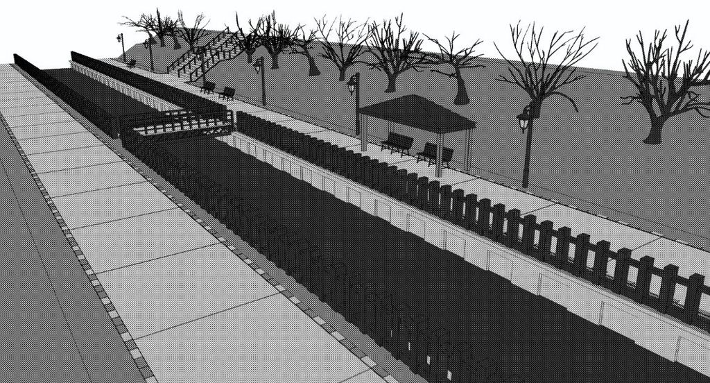 【3D素材】川沿い遊歩道