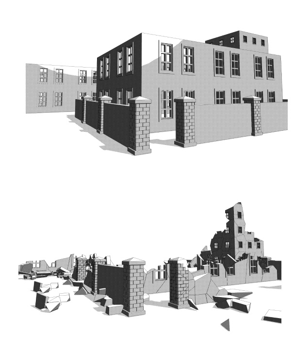 崩れた建物セット