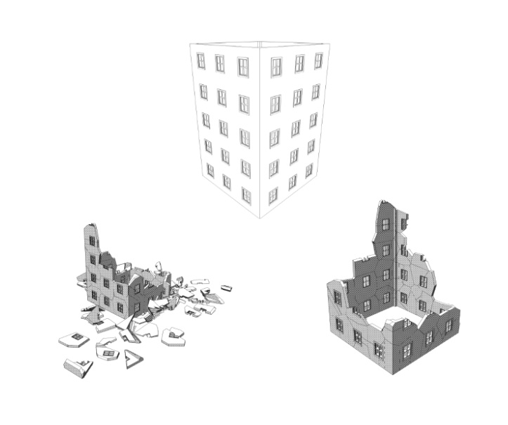 崩れた建物セット