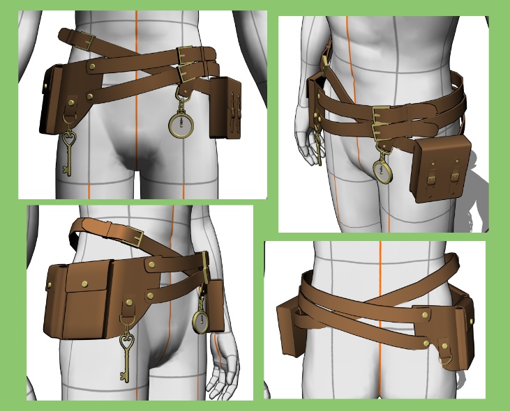 【3D素材】旅人用ウェストバッグ