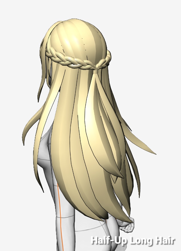 【3D素材】みつあみハーフアップロング