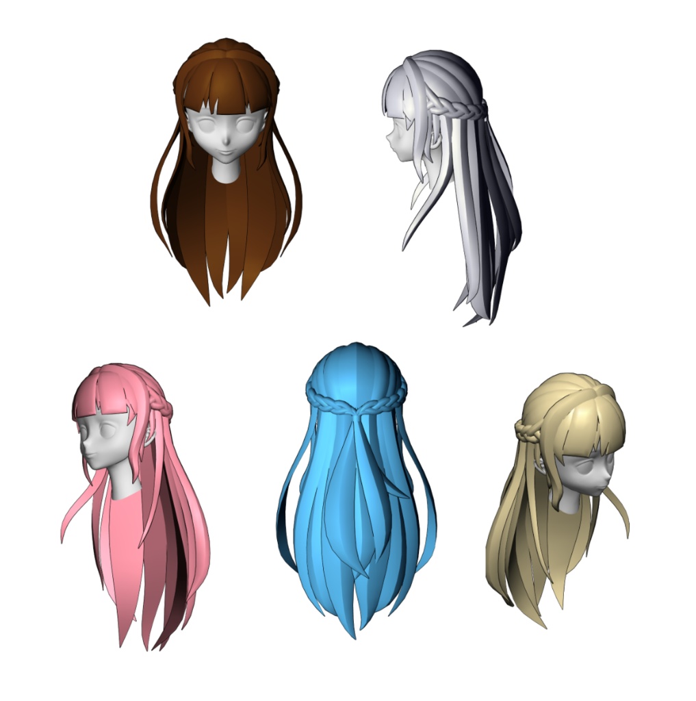 【3D素材】みつあみハーフアップロング