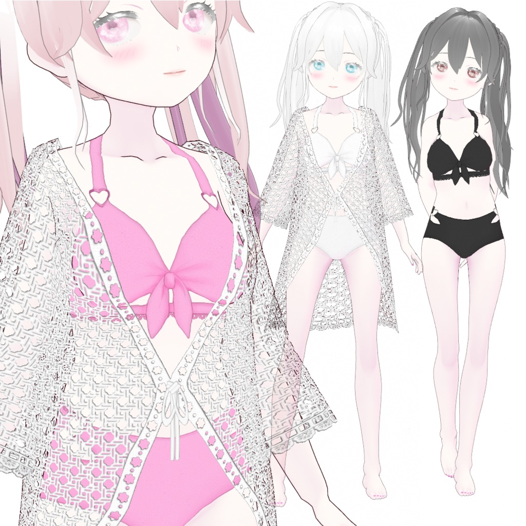 VRoid | ハートリボンビキニ水着＆レースカーディガン