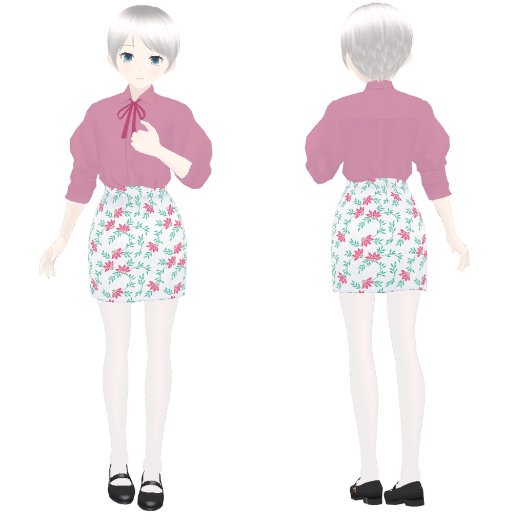 VRoid | リボンタイブラウス&フラワータイトスカート