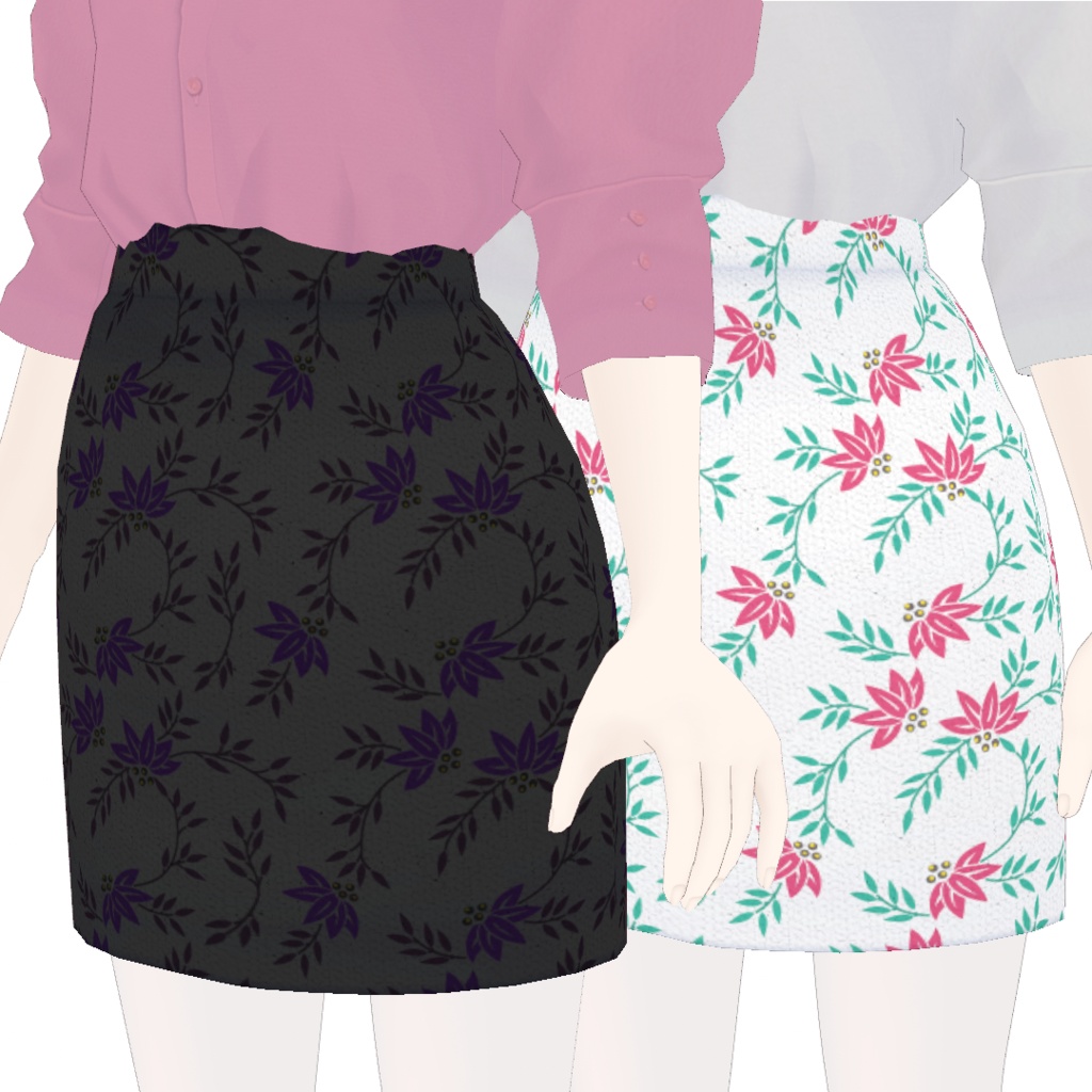 VRoid | リボンタイブラウス&フラワータイトスカート