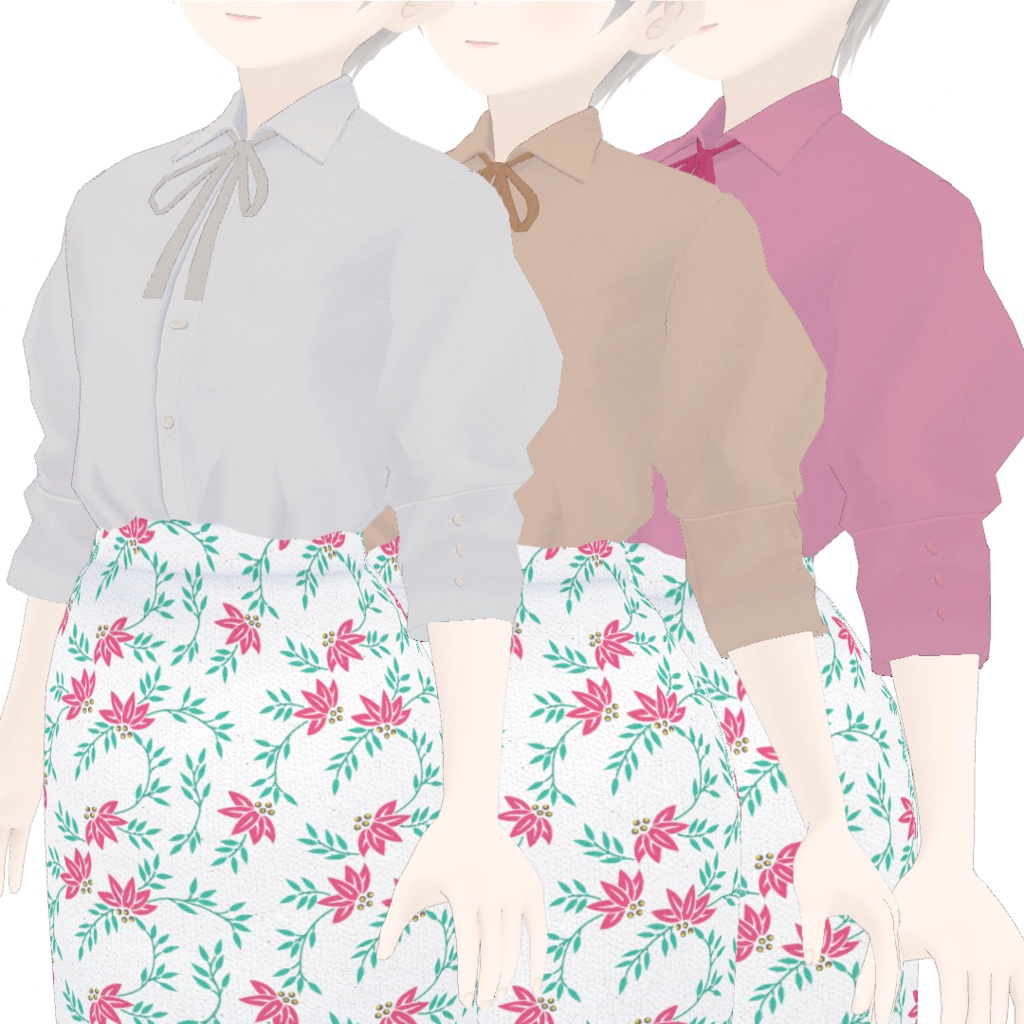 VRoid | リボンタイブラウス&フラワータイトスカート