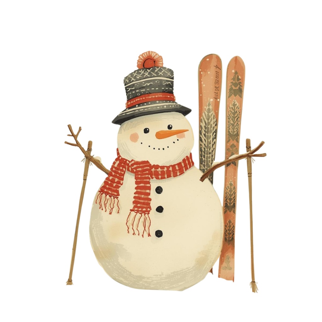 🎿 水彩スキー旅行クリップアートセット(アンティーク×水色/PNG22点)ット|PNG背景透過