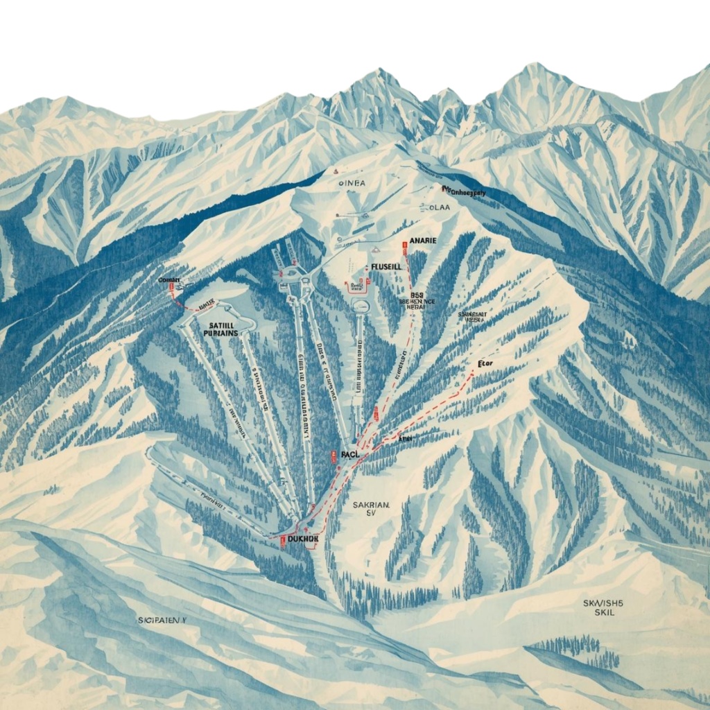 🎿 水彩スキー旅行クリップアートセット(アンティーク×水色/PNG22点)ット|PNG背景透過