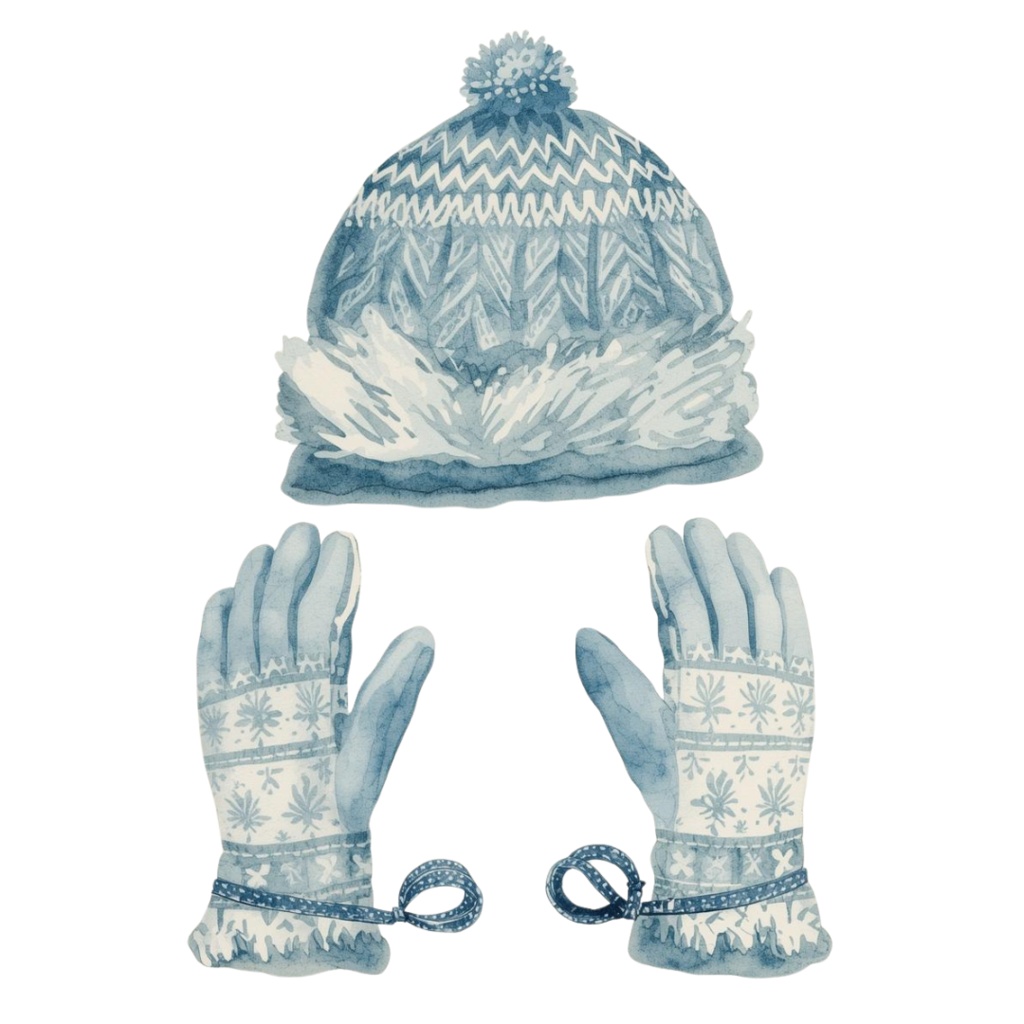 🎿 水彩スキー旅行クリップアートセット(アンティーク×水色/PNG22点)ット|PNG背景透過