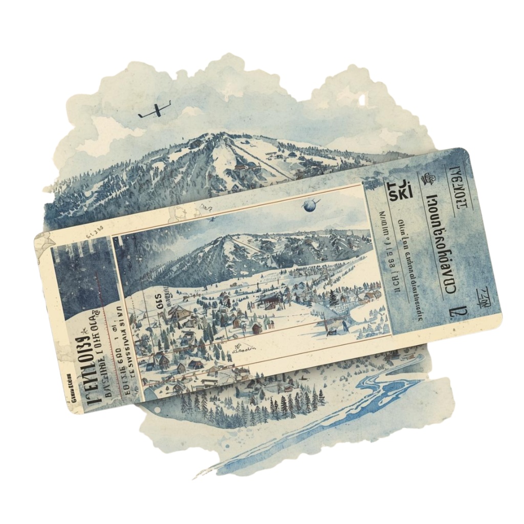 🎿 水彩スキー旅行クリップアートセット(アンティーク×水色/PNG22点)ット|PNG背景透過