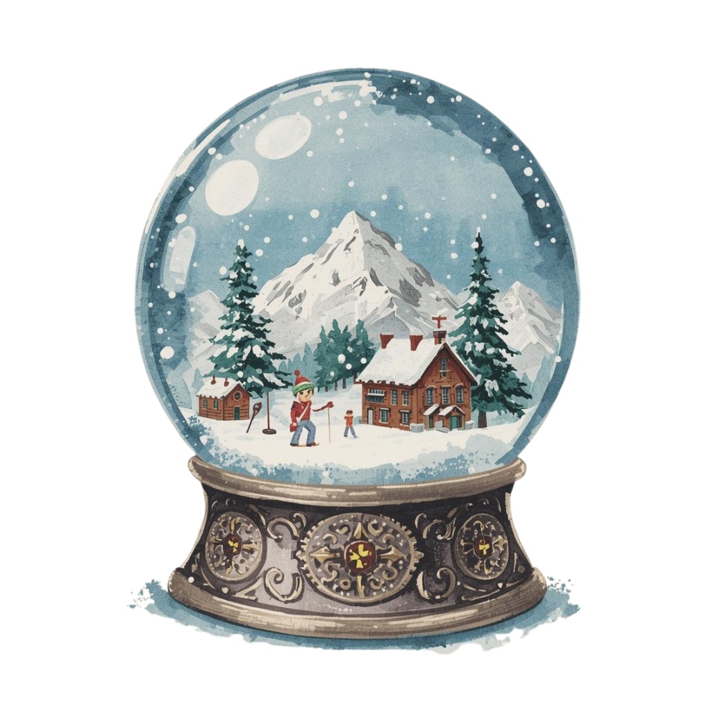 🎿 水彩スキー旅行クリップアートセット(アンティーク×水色/PNG22点)ット|PNG背景透過