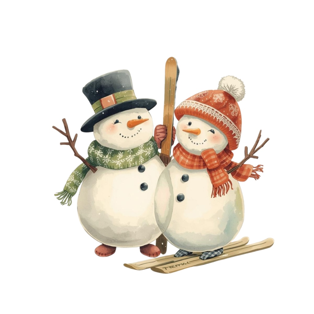 🎿 水彩スキー旅行クリップアートセット(アンティーク×水色/PNG22点)ット|PNG背景透過