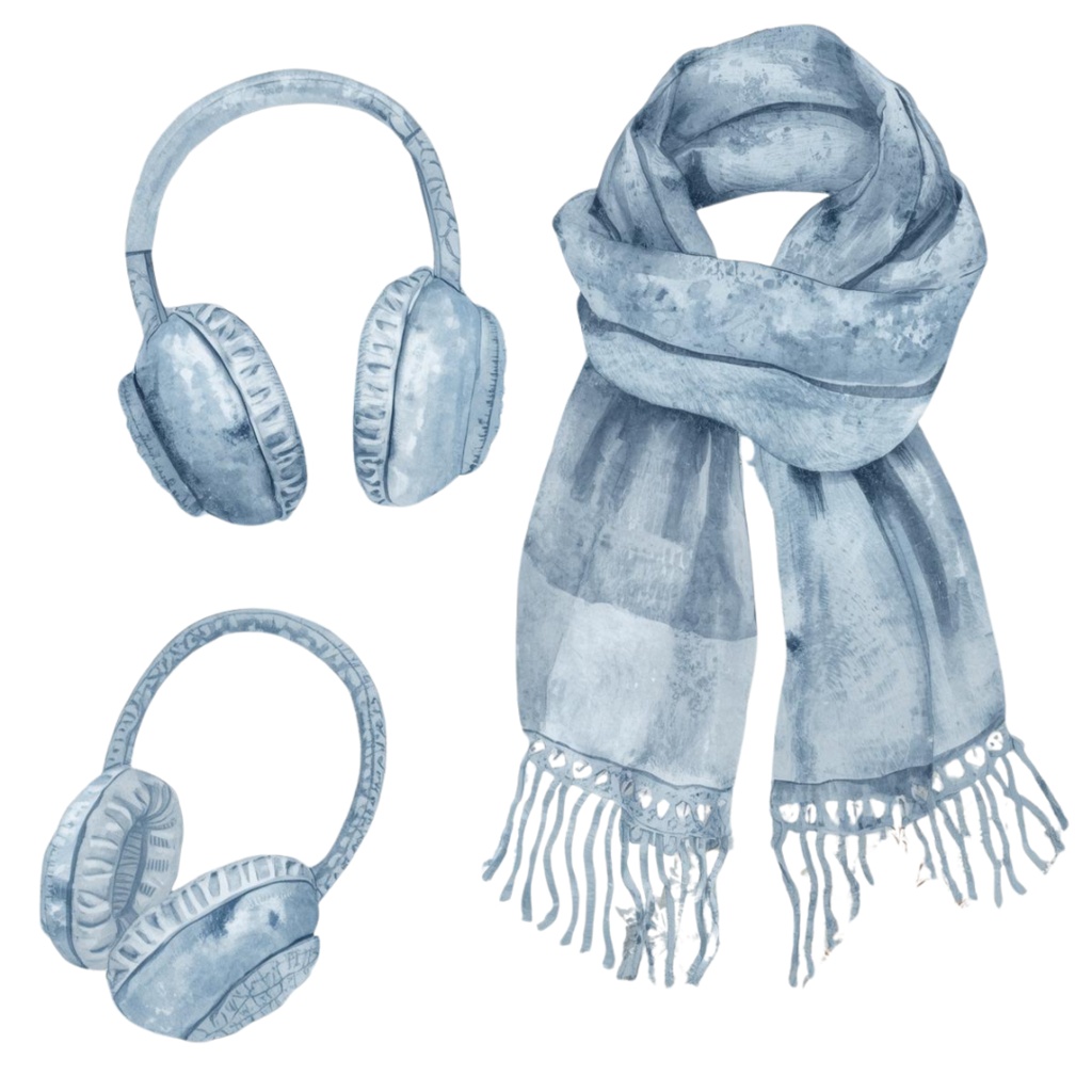 🎿 水彩スキー旅行クリップアートセット(アンティーク×水色/PNG22点)ット|PNG背景透過