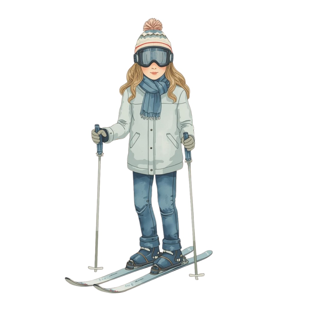 🎿 水彩スキー旅行クリップアートセット(アンティーク×水色/PNG22点)ット|PNG背景透過