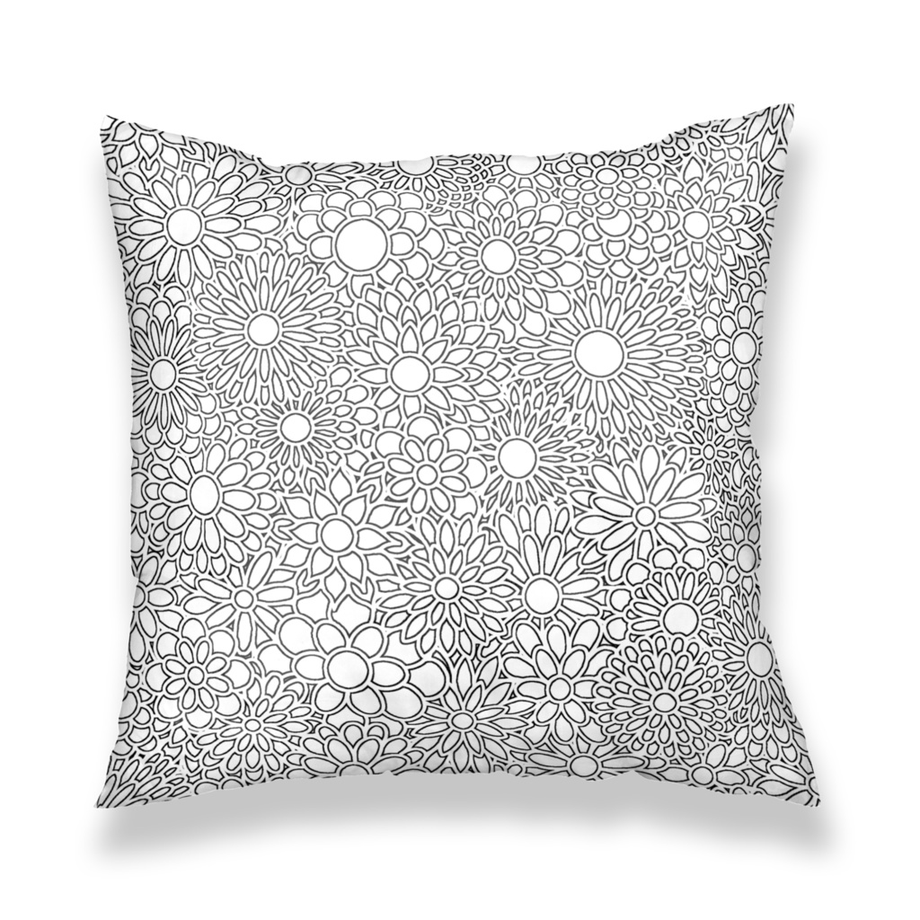 花柄クッション（モノトーンver.）