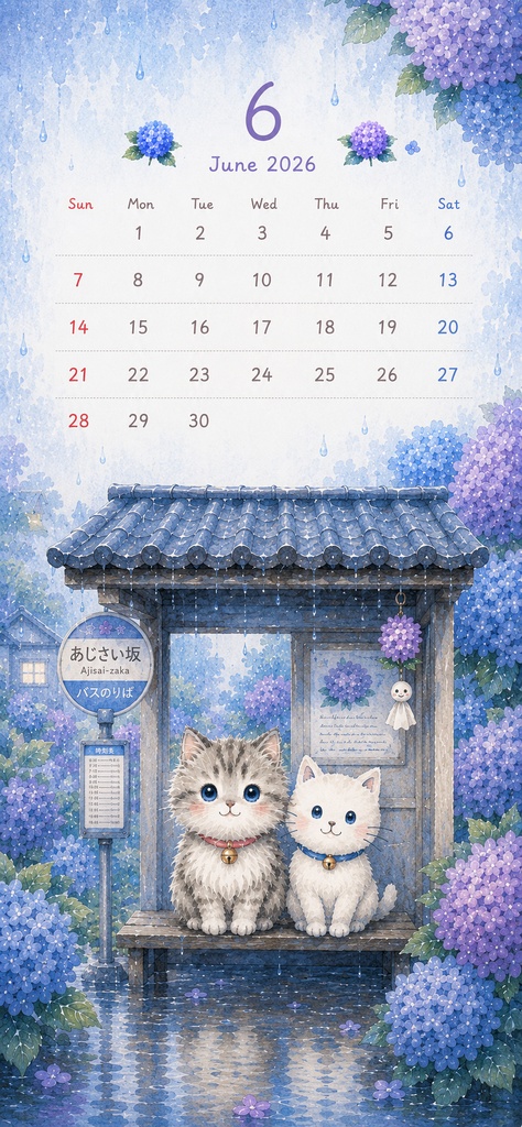 雨宿りの午後｜6月無料スマホ壁紙☔🐱