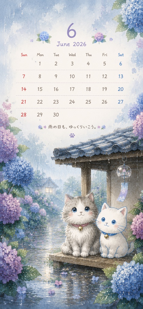 雨の日も、ゆっくりいこう。｜6月無料スマホ壁紙☔🌸