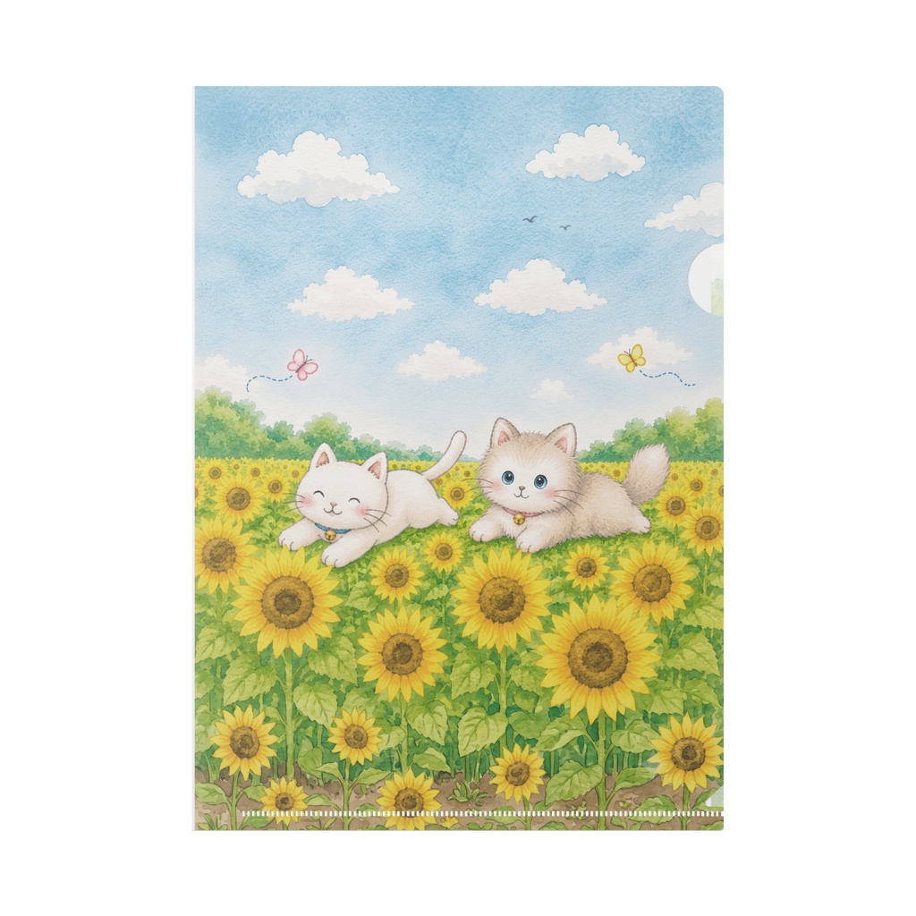 ゆるねことふわねこの夏休み🌻｜A4クリアファイル（両面デザイン）