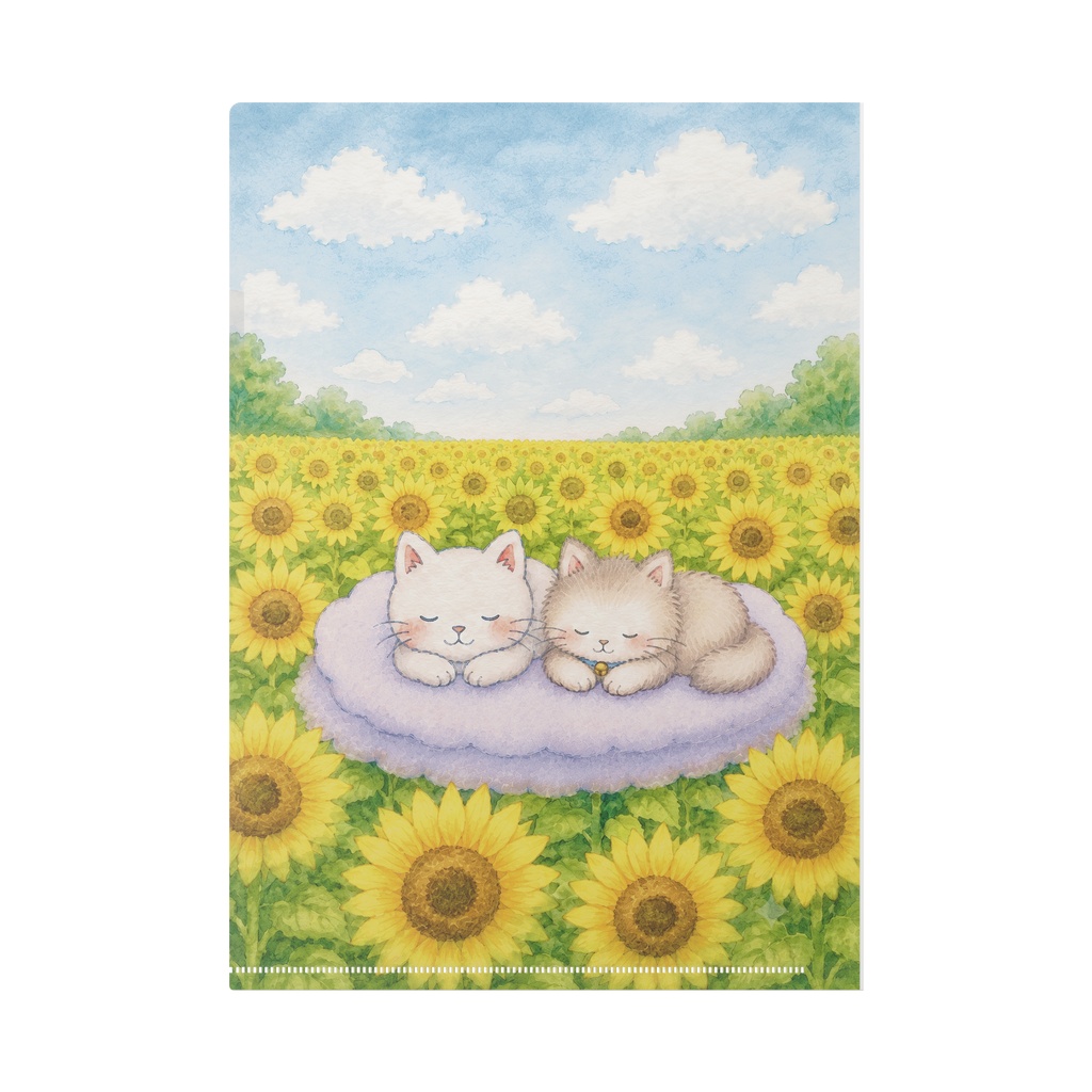 ゆるねことふわねこの夏休み🌻|A4クリアファイル(両面デザイン)