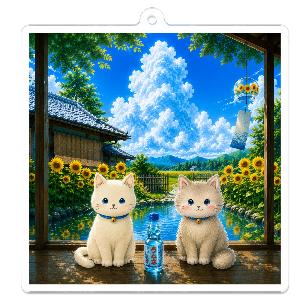 🌻 ゆるねこ＆ふわねこ 夏空とひまわりのラムネ アクリルキーホルダー 🌻