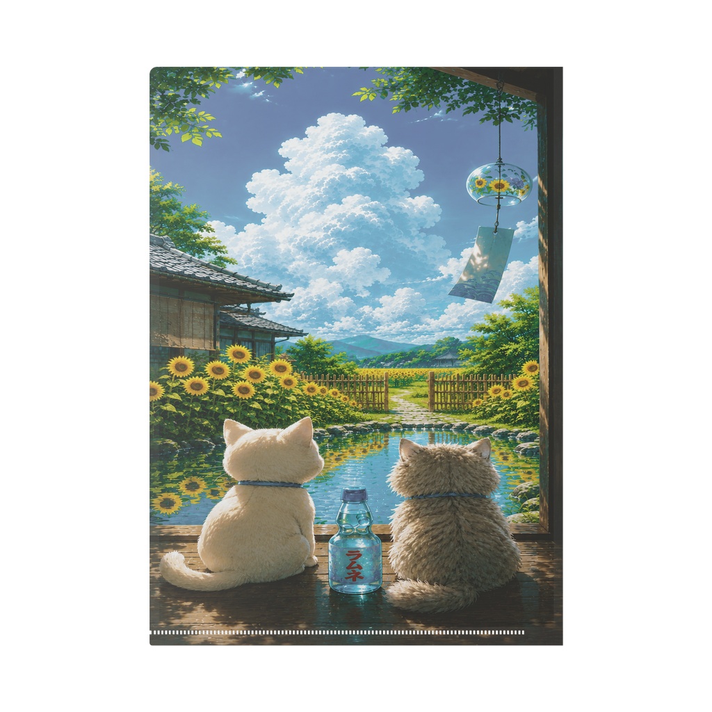 ゆるねこ&ふわねこ 夏のひまわり畑と入道雲 クリアファイル