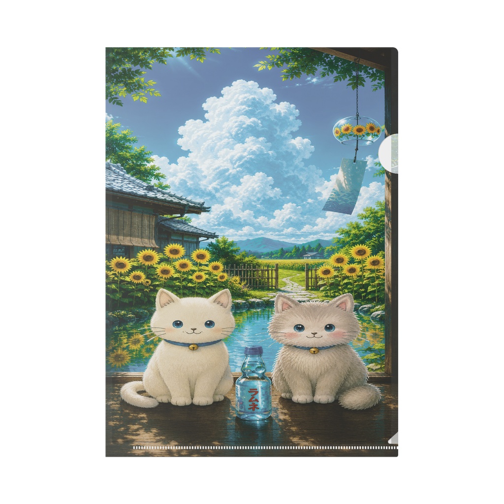 ゆるねこ＆ふわねこ 夏のひまわり畑と入道雲 クリアファイル