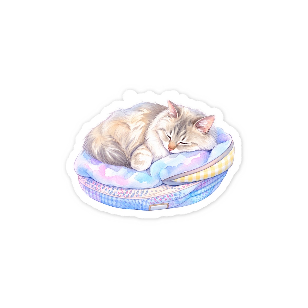 すやすや眠るミミィーちゃん|ふわふわベッドの猫ステッカー