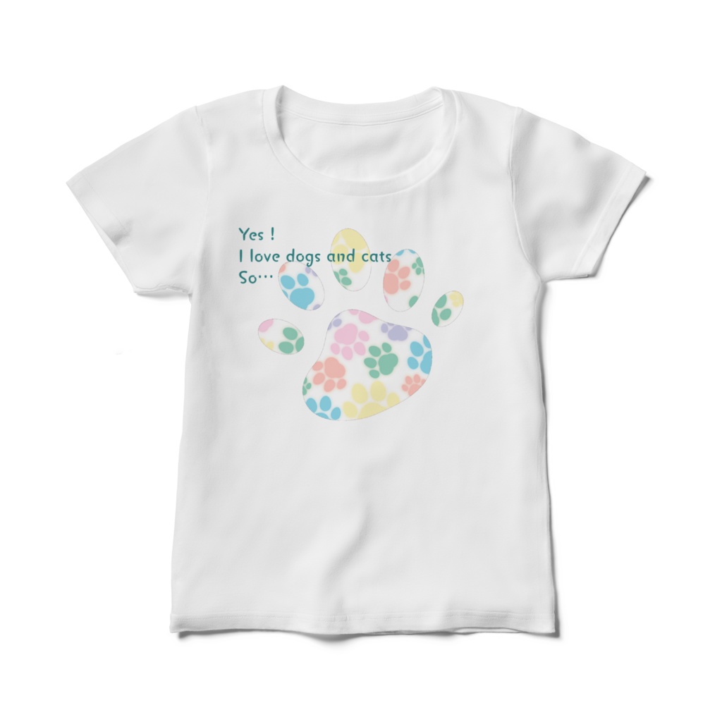虹色 ニクキュウTシャツ ／Yes！ I love dogs and cats So…