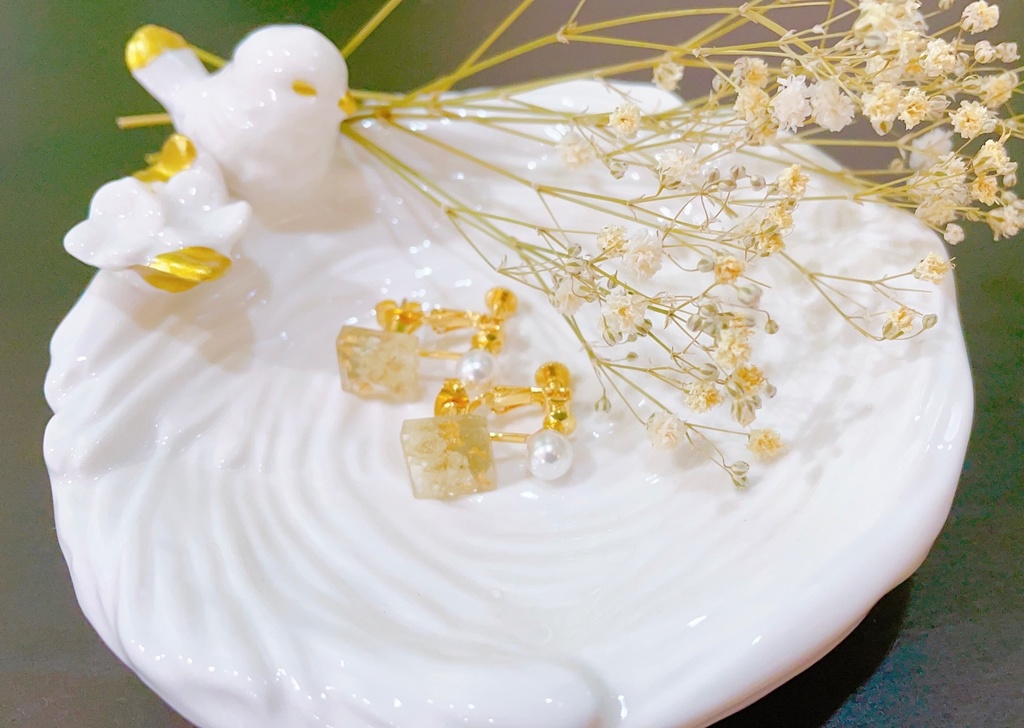 ドライフラワーのレジンイヤリング/ピアス