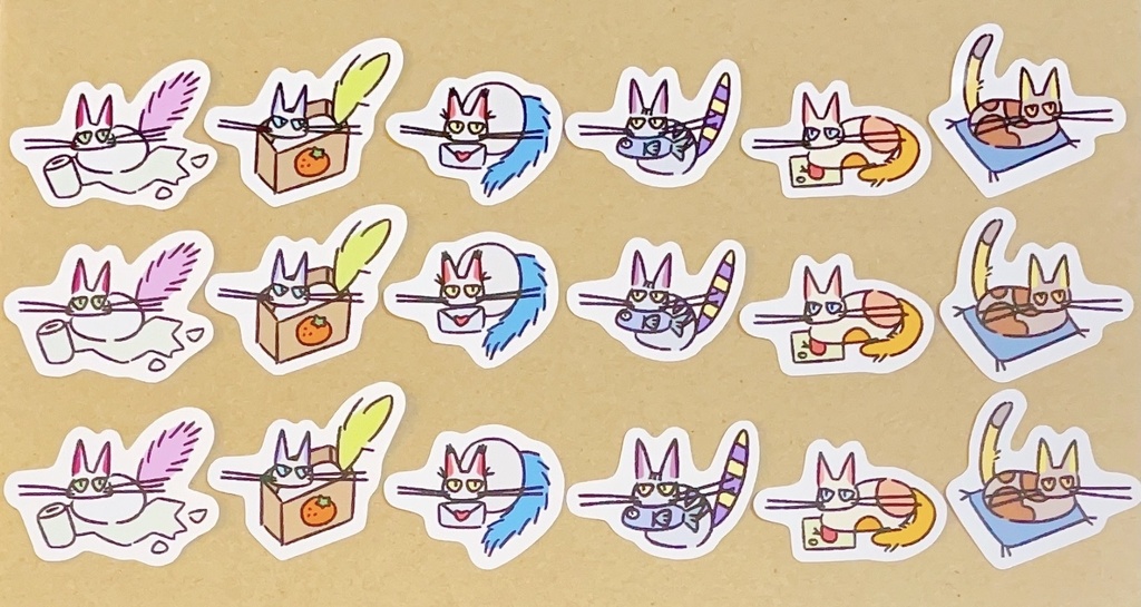 猫6種×3枚 全18枚入り フレークシール